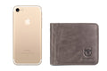 Mens Cowhide Leather Trifold RFID Wallet Slim with 2 ID Windows Grey
