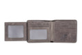 Mens Cowhide Leather Trifold RFID Wallet Slim with 2 ID Windows Grey