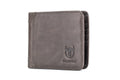 Mens Cowhide Leather Trifold RFID Wallet Slim with 2 ID Windows Grey