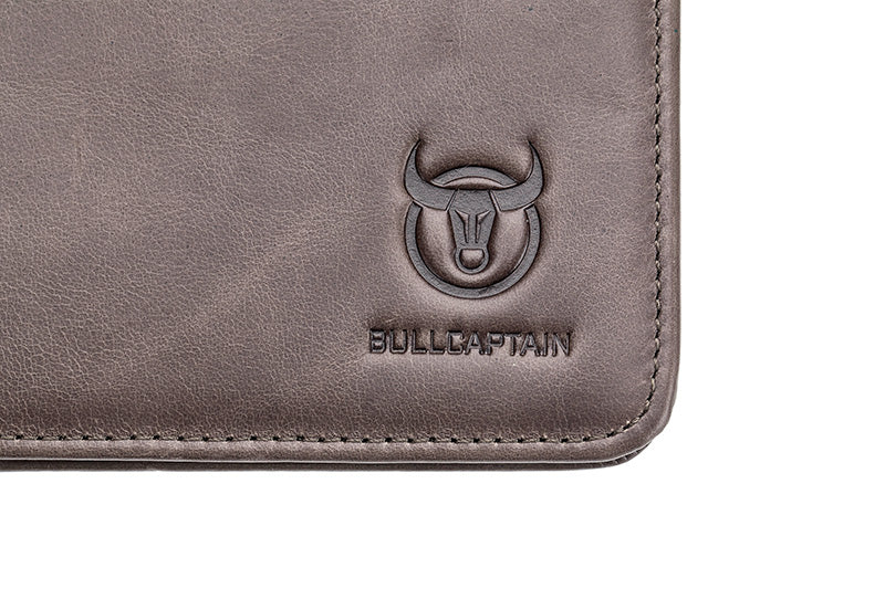 Mens Cowhide Leather Trifold RFID Wallet Slim with 2 ID Windows Grey