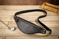Mens Crazy Horse Leather Fanny Pack Belt Phone Waist Bag Black