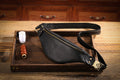 Mens Crazy Horse Leather Fanny Pack Belt Phone Waist Bag Black