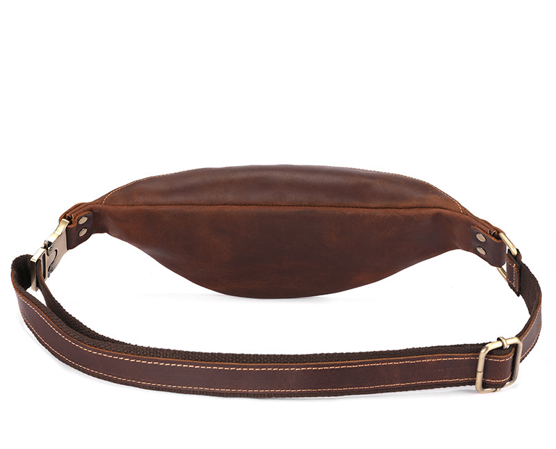 Mens Crazy Horse Leather Fanny Pack Belt Phone Waist Bag Brown