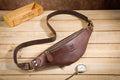 Mens Crazy Horse Leather Fanny Pack Belt Phone Waist Bag Brown 