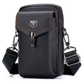 Mens Crazy Horse Leather Waist Belt Bag Phone Fanny Packs Black