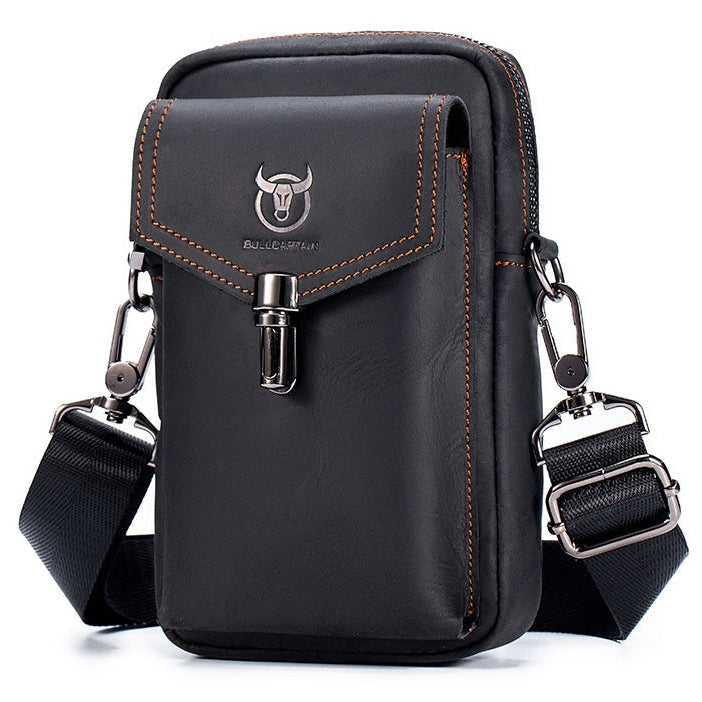 Mens Crazy Horse Leather Waist Belt Bag Phone Fanny Packs Black