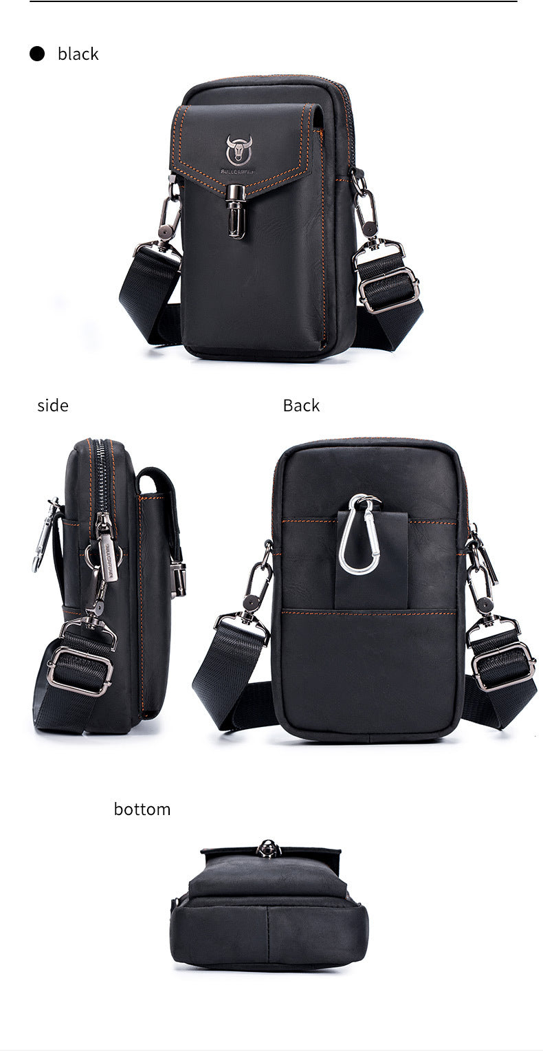 Mens Crazy Horse Leather Waist Belt Bag Phone Fanny Packs Black