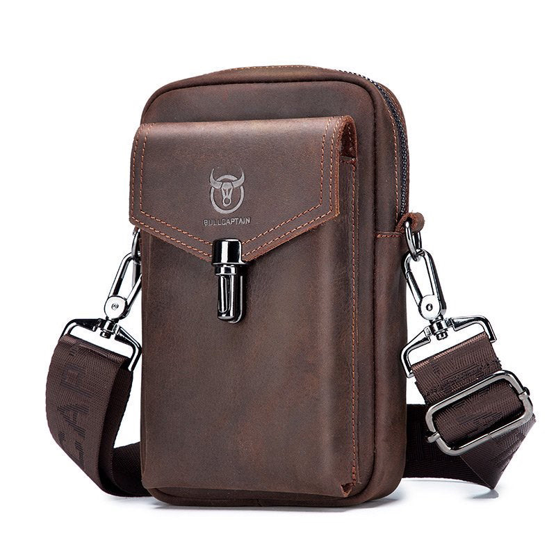 Men's Crazy Horse Leather Waist Belt Bag Phone Fanny Packs Brown