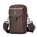 Men's Crazy Horse Leather Waist Belt Bag Phone Fanny Packs Brown
