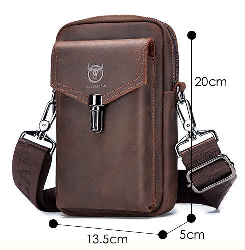 Mens Crazy Horse Leather Waist Belt Bag Phone Fanny Packs Brown