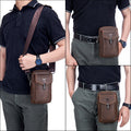 Mens Crazy Horse Leather Waist Belt Bag Phone Fanny Packs Brown