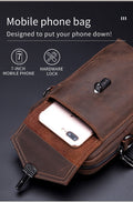 Mens Crazy Horse Leather Waist Belt Bag Phone Fanny Packs Brown