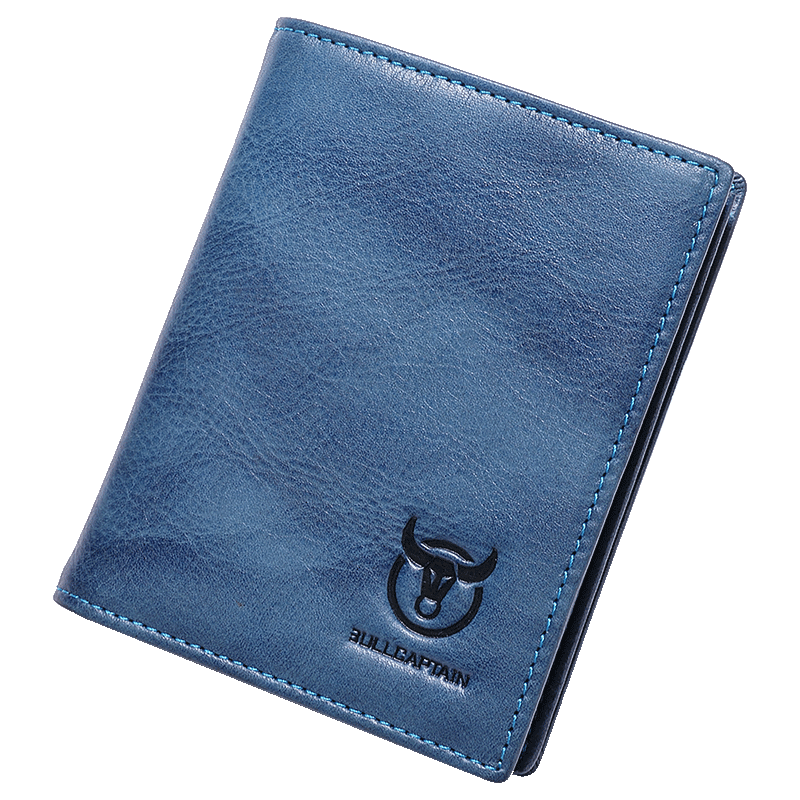 Mens Genuine Leather Bifold Wallet RFID Blocking Credit Card Holder Blue