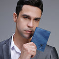 Mens Genuine Leather Bifold Wallet RFID Blocking Credit Card Holder Blue