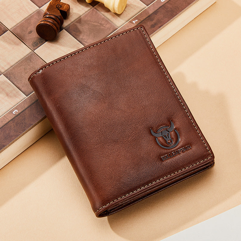 Mens Genuine Leather Bifold Wallet RFID Blocking Credit Card Holder Coffee