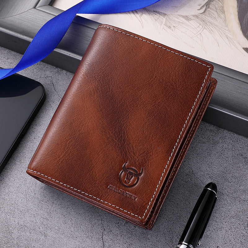 Mens Genuine Leather Bifold Wallet RFID Blocking Credit Card Holder Coffee