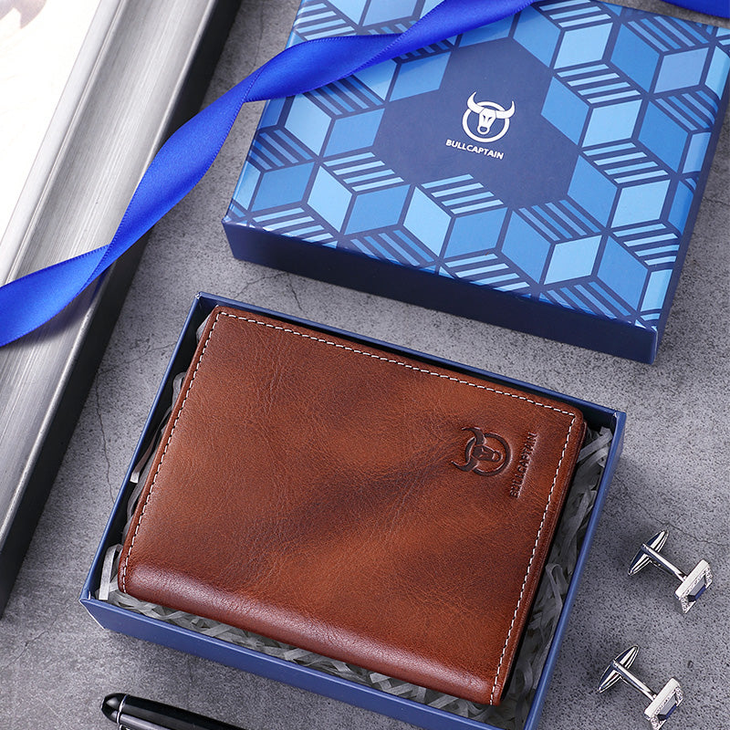 Mens Genuine Leather Bifold Wallet RFID Blocking Credit Card Holder Coffee