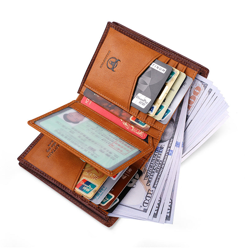 Mens Genuine Leather Bifold Wallet RFID Blocking Credit Card Holder Coffee