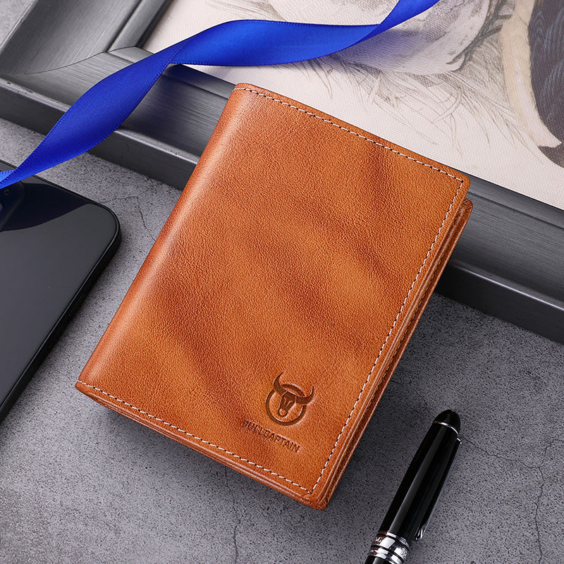 Mens Genuine Leather Bifold Wallet RFID Blocking Credit Card Holder Coffee Brown