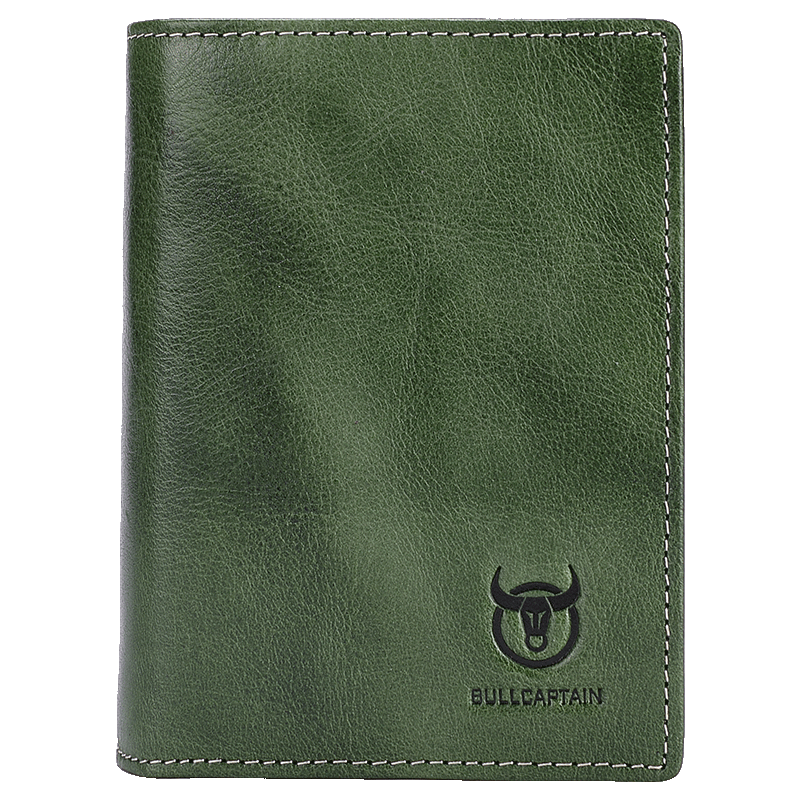 Mens Genuine Leather Bifold Wallet RFID Blocking Credit Card Holder Coffee Green