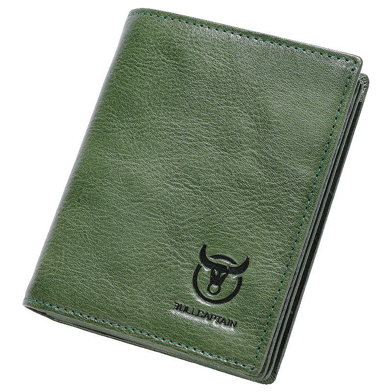 Mens Genuine Leather Bifold Wallet RFID Blocking Credit Card Holder Coffee Green