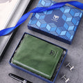 Mens Genuine Leather Bifold Wallet RFID Blocking Credit Card Holder Coffee Green