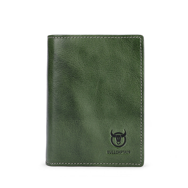 Mens Genuine Leather Bifold Wallet RFID Blocking Credit Card Holder Coffee Green