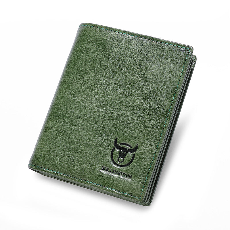 Mens Genuine Leather Bifold Wallet RFID Blocking Credit Card Holder Coffee Green