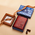 Mens Genuine Leather Bifold Wallet RFID Blocking Credit Card Holder Coffee Red