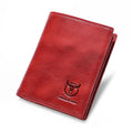 Mens Genuine Leather Bifold Wallet RFID Blocking Credit Card Holder Coffee Red