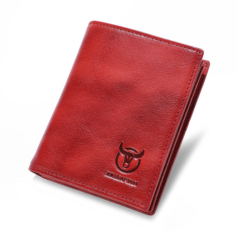Mens Genuine Leather Bifold Wallet RFID Blocking Credit Card Holder Coffee Red