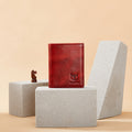 Mens Genuine Leather Bifold Wallet RFID Blocking Credit Card Holder Coffee Red