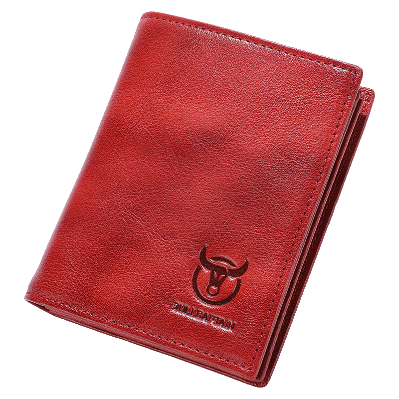 Mens Genuine Leather Bifold Wallet RFID Blocking Credit Card Holder Coffee Red