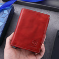Mens Genuine Leather Bifold Wallet RFID Blocking Credit Card Holder Coffee Red