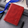 Mens Genuine Leather Bifold Wallet RFID Blocking Credit Card Holder Coffee Red