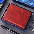 Mens Genuine Leather Bifold Wallet RFID Blocking Credit Card Holder Coffee Red