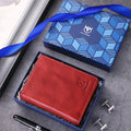 Mens Genuine Leather Bifold Wallet RFID Blocking Credit Card Holder Coffee Red