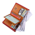 Mens Genuine Leather Bifold Wallet RFID Blocking Credit Card Holder Coffee Red