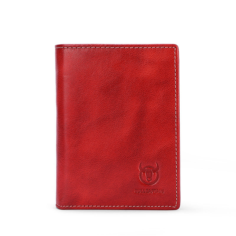 Mens Genuine Leather Bifold Wallet RFID Blocking Credit Card Holder Coffee Red