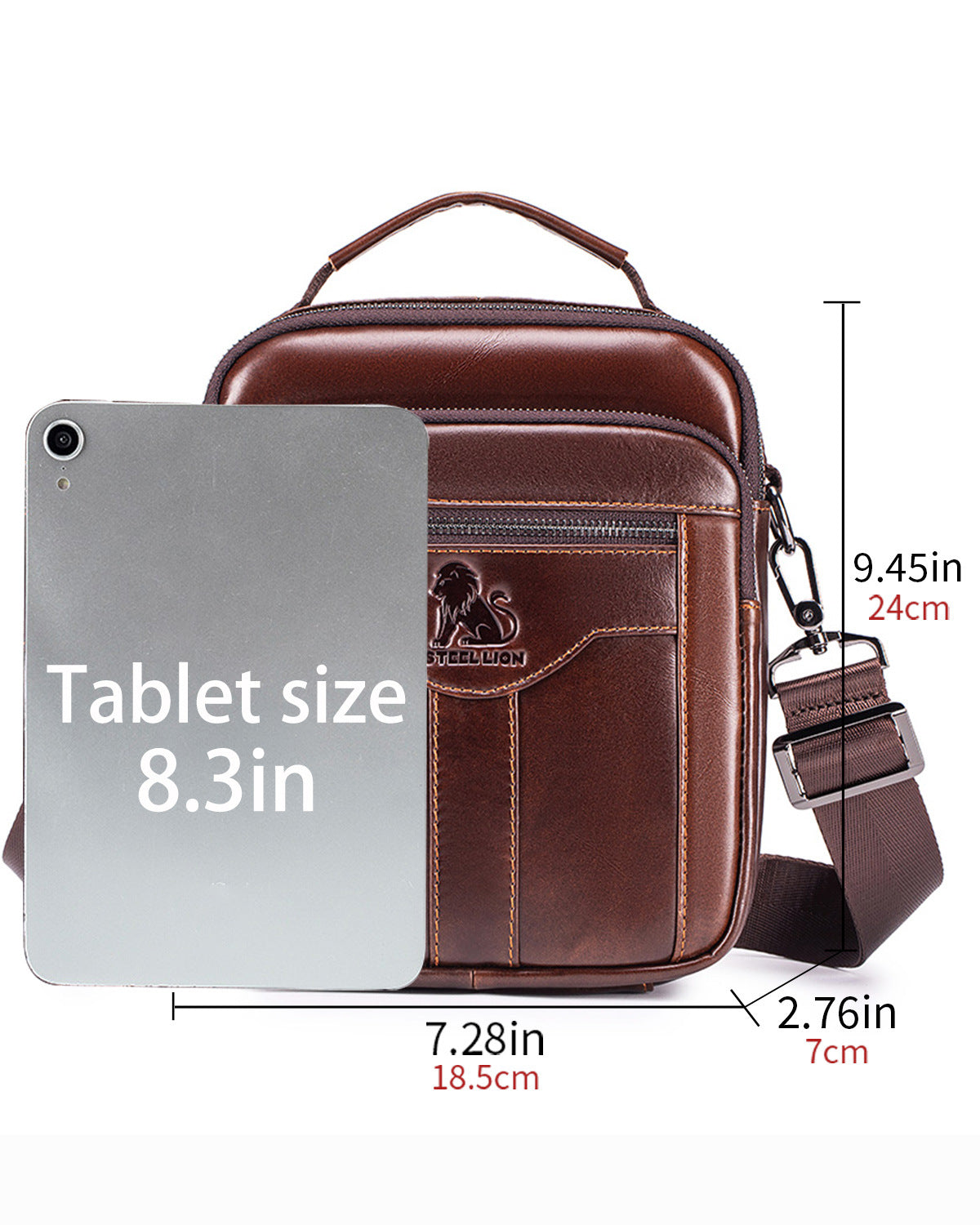 Mens Genuine Leather Shoulder Bag Messenger Briefcase CrossBody Bag Coffee