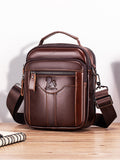 Mens Genuine Leather Shoulder Bag Messenger Briefcase CrossBody Bag Coffee