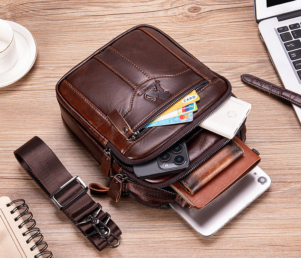 Mens Genuine Leather Shoulder Bag Messenger Briefcase CrossBody Bag Coffee