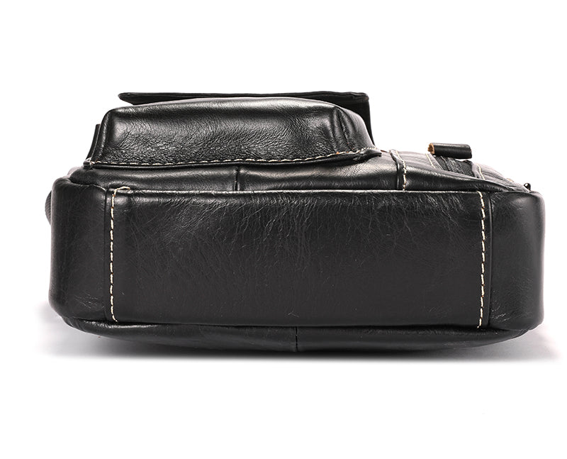 Men's Genuine Leather Sling Bag Small Shoulder Crossbody Messenger Handbag Black