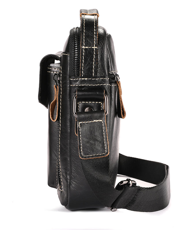 Men's Genuine Leather Sling Bag Small Shoulder Crossbody Messenger Handbag Black