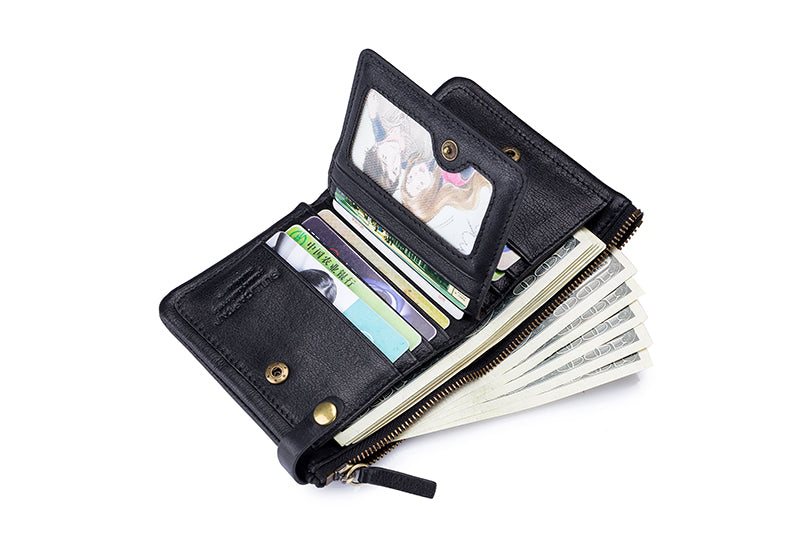 Mens Genuine Leather Wallet Extra Capacity Billfold with 14 Card Slots Black