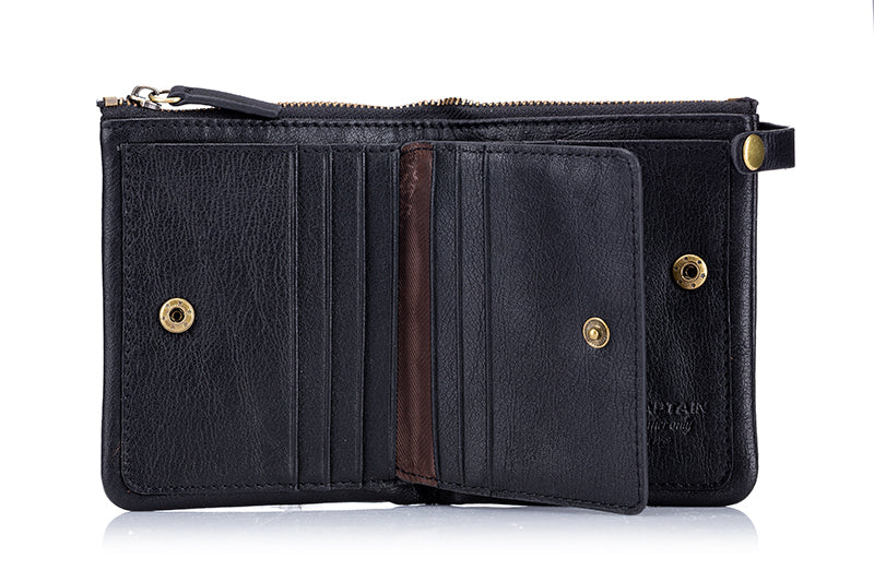Mens Genuine Leather Wallet Extra Capacity Billfold with 14 Card Slots Black