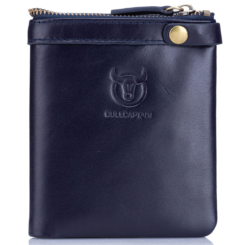 Men's Genuine Leather Wallet Extra Capacity Billfold with 14 Card Slots Blue