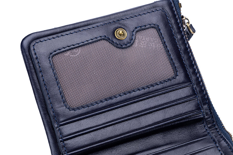 Mens Genuine Leather Wallet Extra Capacity Billfold with 14 Card Slots Blue