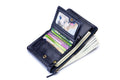 Mens Genuine Leather Wallet Extra Capacity Billfold with 14 Card Slots Blue