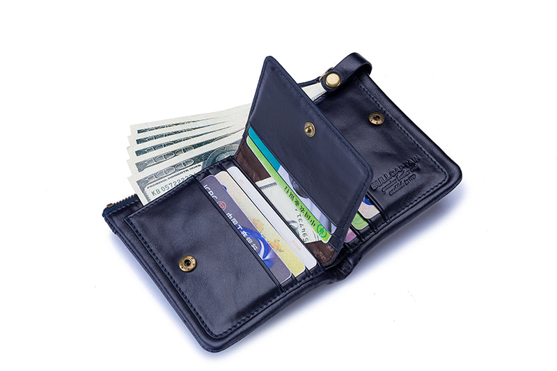 Mens Genuine Leather Wallet Extra Capacity Billfold with 14 Card Slots Blue